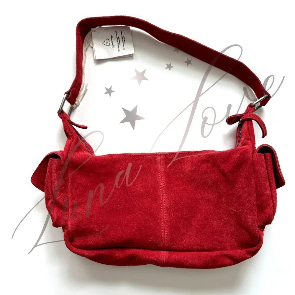 FREE PEOPLE Siren Suede Shoulder/Crossbody Bag In Garnet Dark Red NWT